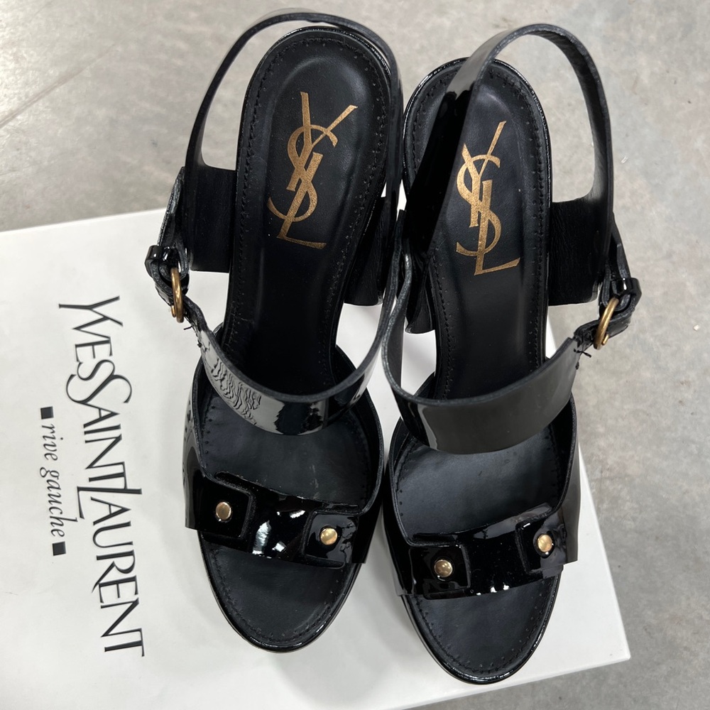 Yves Saint Laurent Patent Leather Black Tribute Heels - Picture 3 of 11